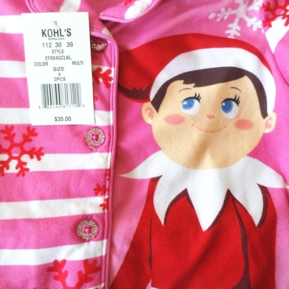 NEW Elf On The Shelf Stripe Snowflake Button Up Flannel Pajamas 4 - Picture 2 of 3